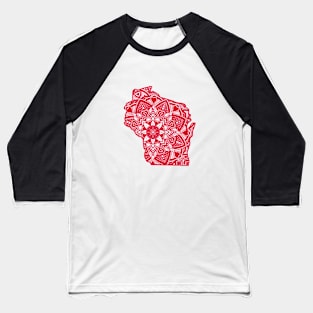 Red Wisconsin State Gift Mandala Yoga WI Art Baseball T-Shirt